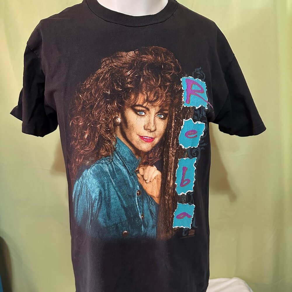 Vintage-Style Black Graphic Short Sleeve Tee with Teal Portrait